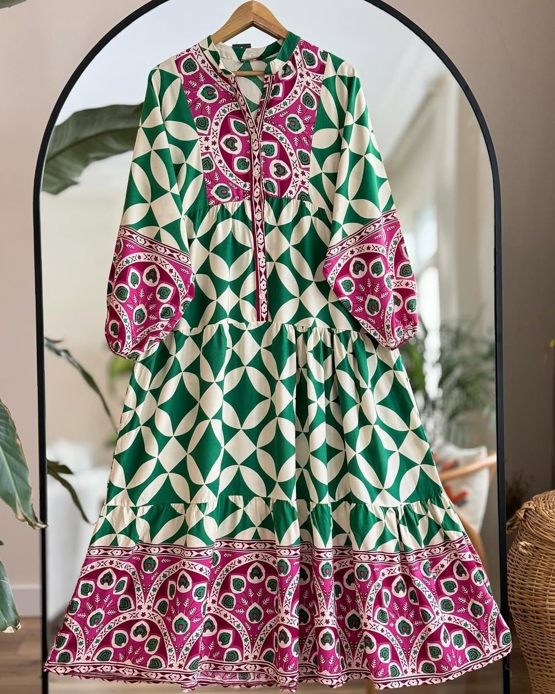 Cotton Lightweight Dress - Green & Pink