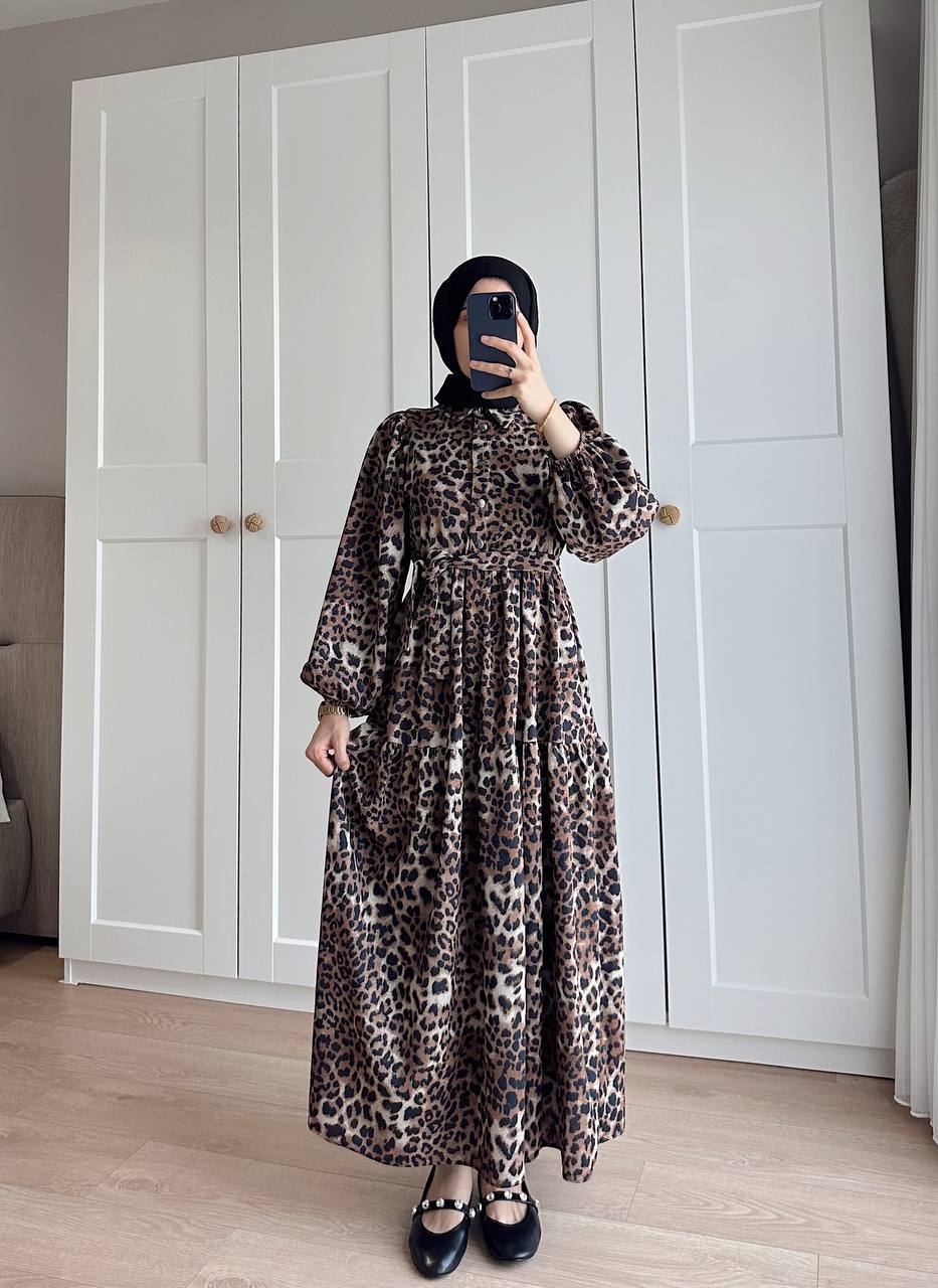 Modest dress with a sparkly leopard print